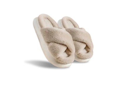 Cross Band Fluffy Slippers for Women in 5 Sizes and 4 Colours