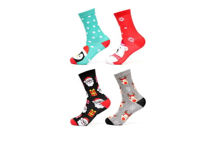 4 Pc Ladies Christmas Themed Novelty Socks