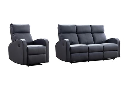 1 or 3 Seater Luxury Bounded Leather Grey Recliner Sofa