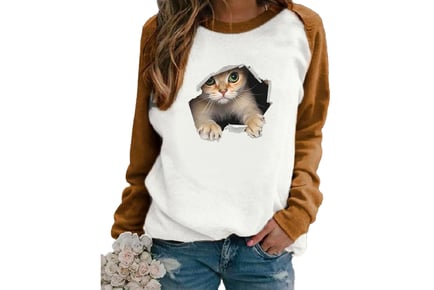 Casual Cat Print Fleece Sweatshirt - 5 Colours!