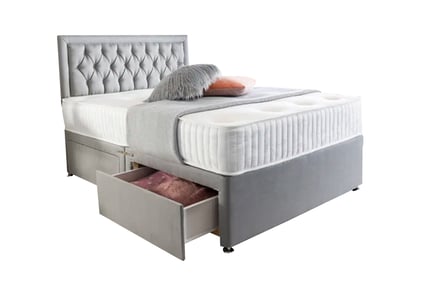 Suede Divan Bed and Mattress, Superking, 2 drawers, Charcoal