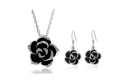 Black Rose Petals Necklace&Earrings Set