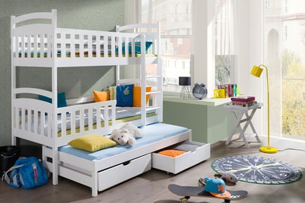 Viki Children's Wood Bunk Bed in White - Mattress Options