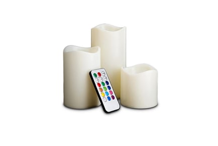 Colour Changing LED Pillar Candles - Set of 3 with Remote!