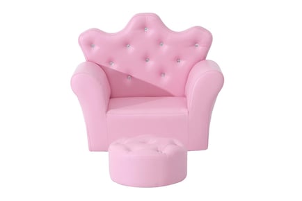Children's Pink Upholstered Armchair and Footstool