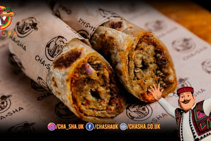 Burger or Paratha Roll, Fries & Hot Drink for 2 - Cha Sha
