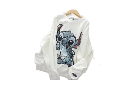 Cartoon Stitch Print Loose Sweatshirt in 3 Colours and 4 Sizes