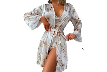 Women's 3Pcs Satin Lace Floral Pajamas - 8 Sizes!