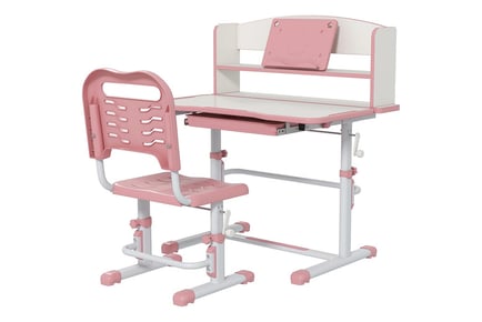 Grey Height Adjustable Kids Study Table and Chair Set with Drawer Storage!