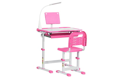 Desk and Chair Set with USB Lamp for Kids in 2 Colours
