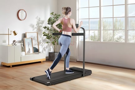 A Black 2-in-1 Folding Treadmill with Side Handrails