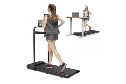 A Pink 2-in-1 Folding Treadmill with Side Handrails