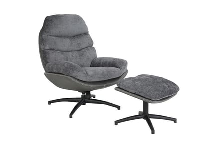 Plush Swivel Chair in Grey with Footstool or Orange