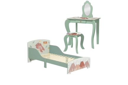 Kids' Bed and Dressing Table Set - Green or Pink
