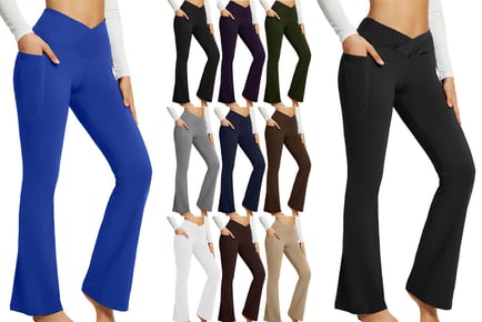 Women's Crossover Flared Leggings in 8 Sizes and 10 Colours