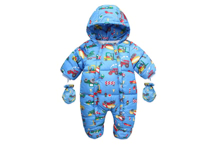 Baby Hooded Romper Snowsuit with Gloves and Booties in 2 Sizes