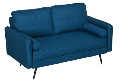 Compact Blue Upholstered Two-Seater Loveseat