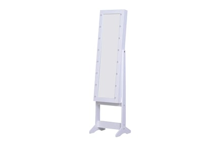 Floor Standing LED Mirrored Jewellery Cabinet in White