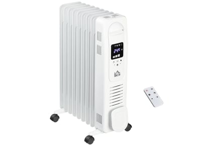 Oil Filled Electric Radiator w Timer Remote Control - 2 Colours