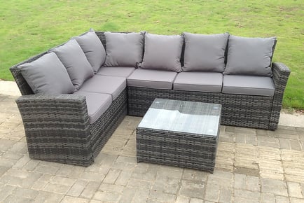 6-Seater Grey Rattan Garden Furniture Set - Left or Right Hand