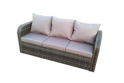 Outdoor High Back 3 Seater Rattan Garden Sofa w/ Cushions