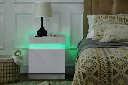 Futuristic LED Bedside Table With Two Drawers