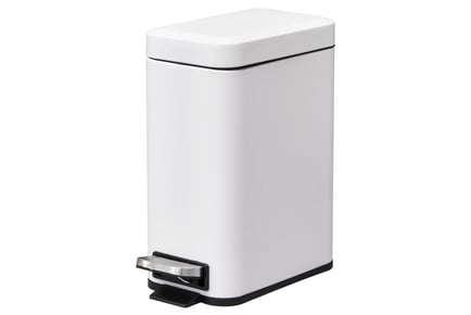 5L Rectangular White Compact Bin with Quiet-Close Pedal Lid!