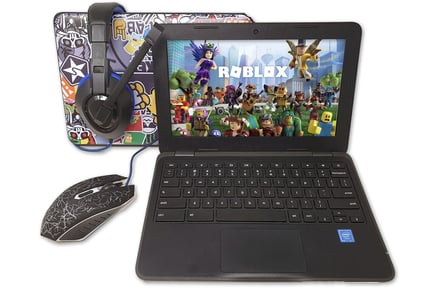 Refurbished Dell Chromebook for kids gaming with headset and mouse