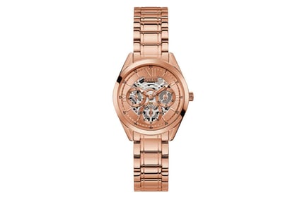 Rose Gold Guess Stylish Clear Cut Ladies Watch