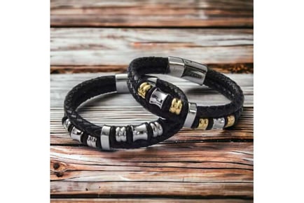 Men's Leather Bead Bracelet