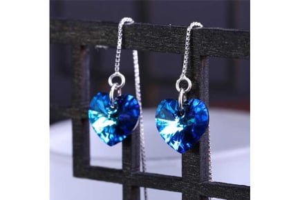 Ocean-Blue Heart-Shaped Crystal Earrings