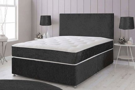 Crushed Velvet Divan Bed with Memory Spring Mattress, Superking, Gunmetal Grey, 4 Drawers