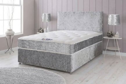 Crushed Velvet Divan Bed with Memory Spring Mattress, Superking, Gunmetal Grey, 4 Drawers