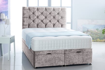 Velvet fabric ottoman bed, Super King, Lilac