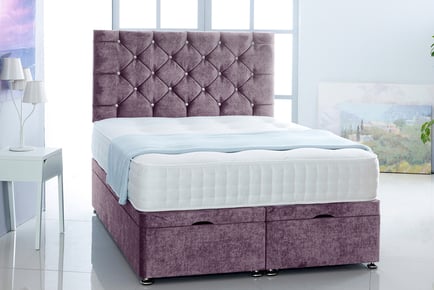 Velvet fabric ottoman bed, Super King, Lilac