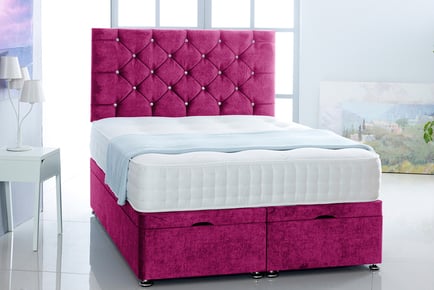 Velvet fabric ottoman bed, Super King, Lilac