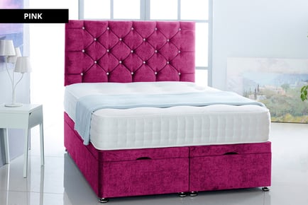 Velvet fabric ottoman bed, Super King, Lilac