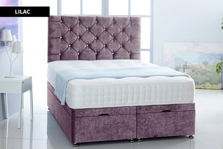 Velvet fabric ottoman bed, Super King, Lilac