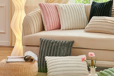 Set of 2 Faux Fur Fluffy Striped Cushion Covers - 5 Colours, 2 Sizes!