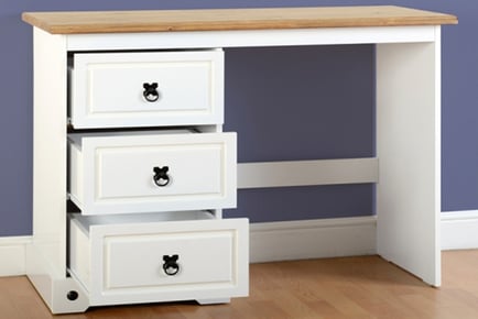 Corona 3 Drawer Dressing Table in White/Distressed Waxed Pine