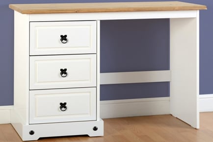 Corona 3 Drawer Dressing Table in White/Distressed Waxed Pine