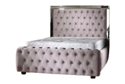 Chesterfield Grey Plush Velvet Mirrored Headboard - No Mattress!