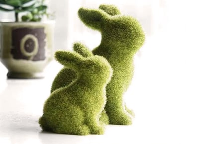 Artificial Green Flocking Bunny Statue in 2 Sizes and 4 Options