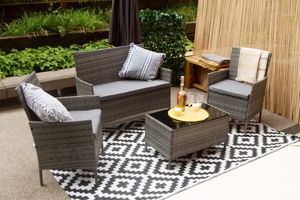 4-Seater Rattan Garden Furniture Set - Black, Brown or Grey