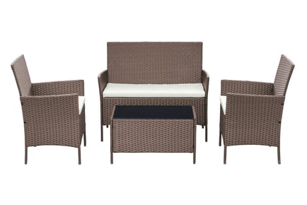 4-Seater Rattan Garden Furniture Set - Black, Brown or Grey