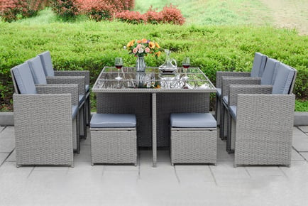 10-Seater Rattan Dining Set - Black Or Brown!