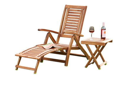 Garden Life acacia folding steamer deck chairs x 2