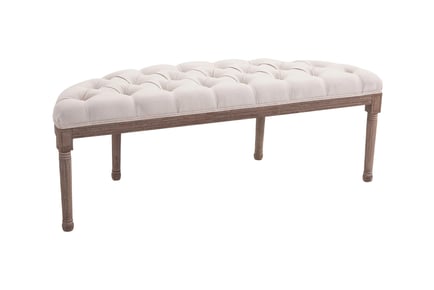 Rubberwood Tufted Half-Circle Footstool in Cream