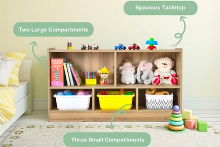 2-Tier Wooden Kids Bookcase with 5 Compartments - 4 Colour Options