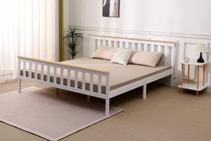 White & Natural Modern Shaker Wooden Bed Frame - 5 Sizes